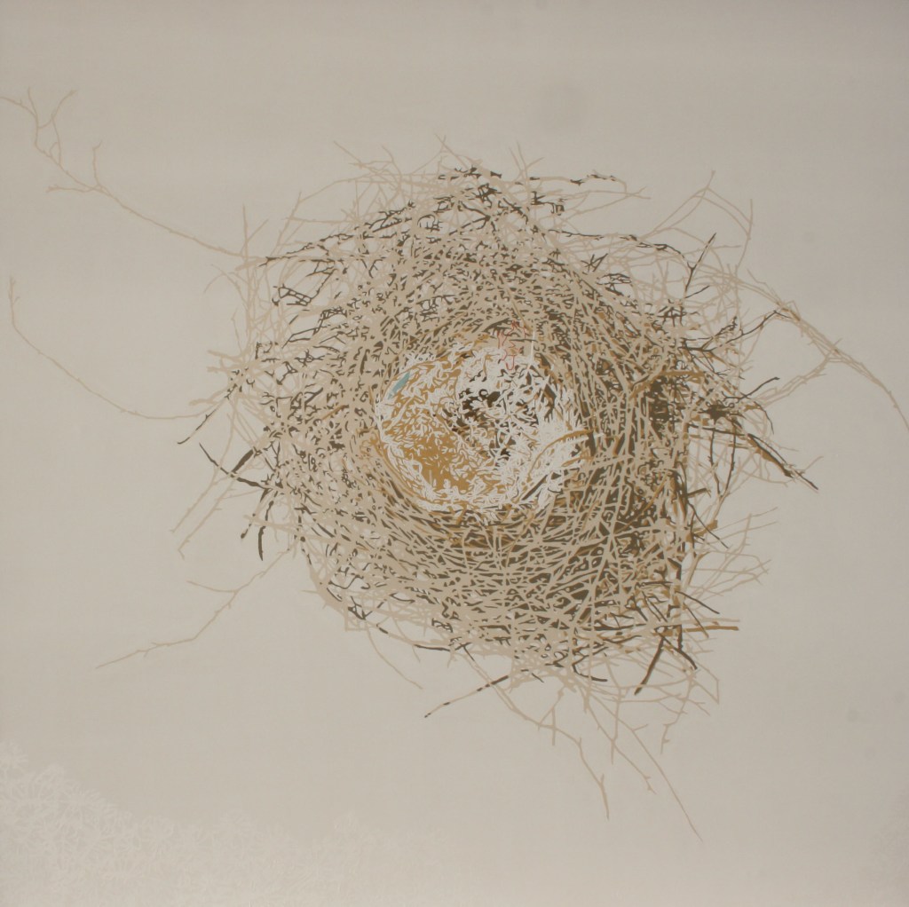 'snare' 2010. 150 x 149cm. rabbit skin glue, gesso, ochres, watercolour and thread on canvas